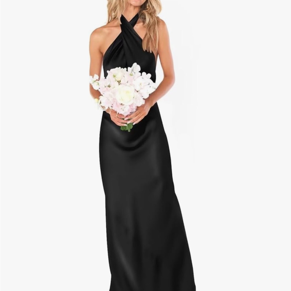 NWT Black Halter Satin Bridesmaid Dress